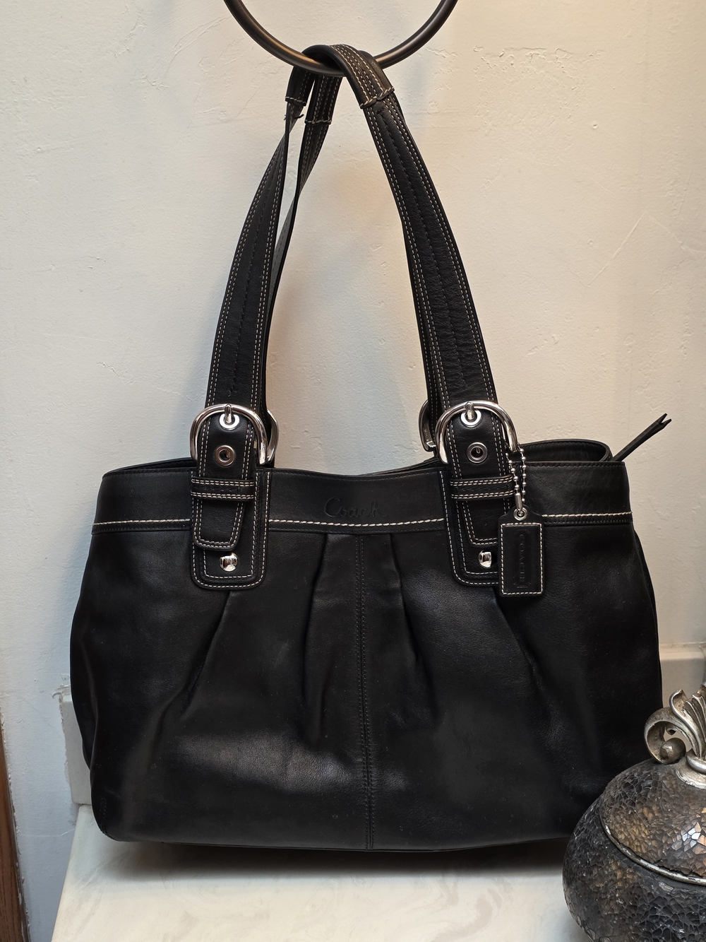 Coach Extra Lg Vintage Y2k Soho Pleated Black Leather Bag F13733